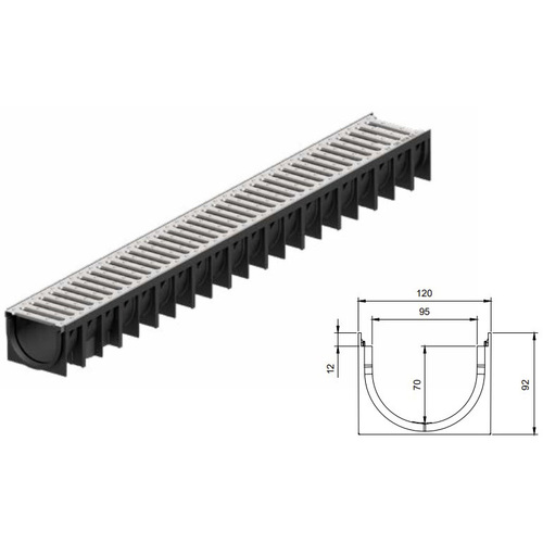 CANALON ACO NEGRO H92   REJILLA INOX